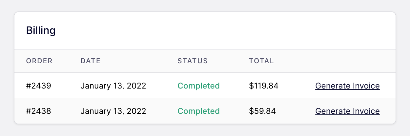 billing section of account settings