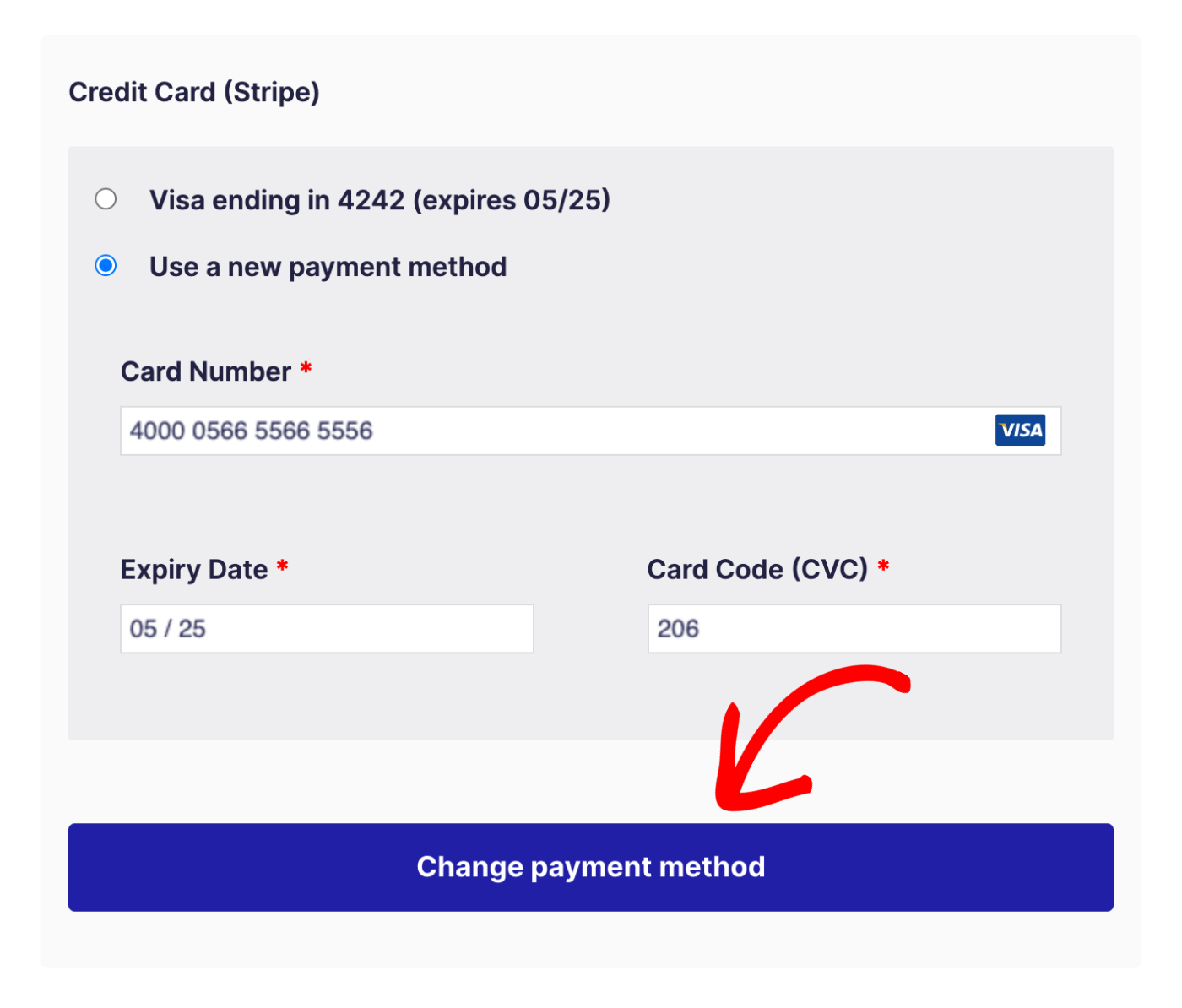 click change payment method button