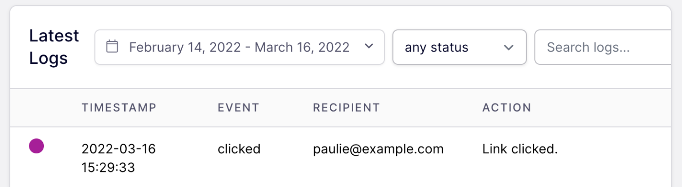 click tracking table view