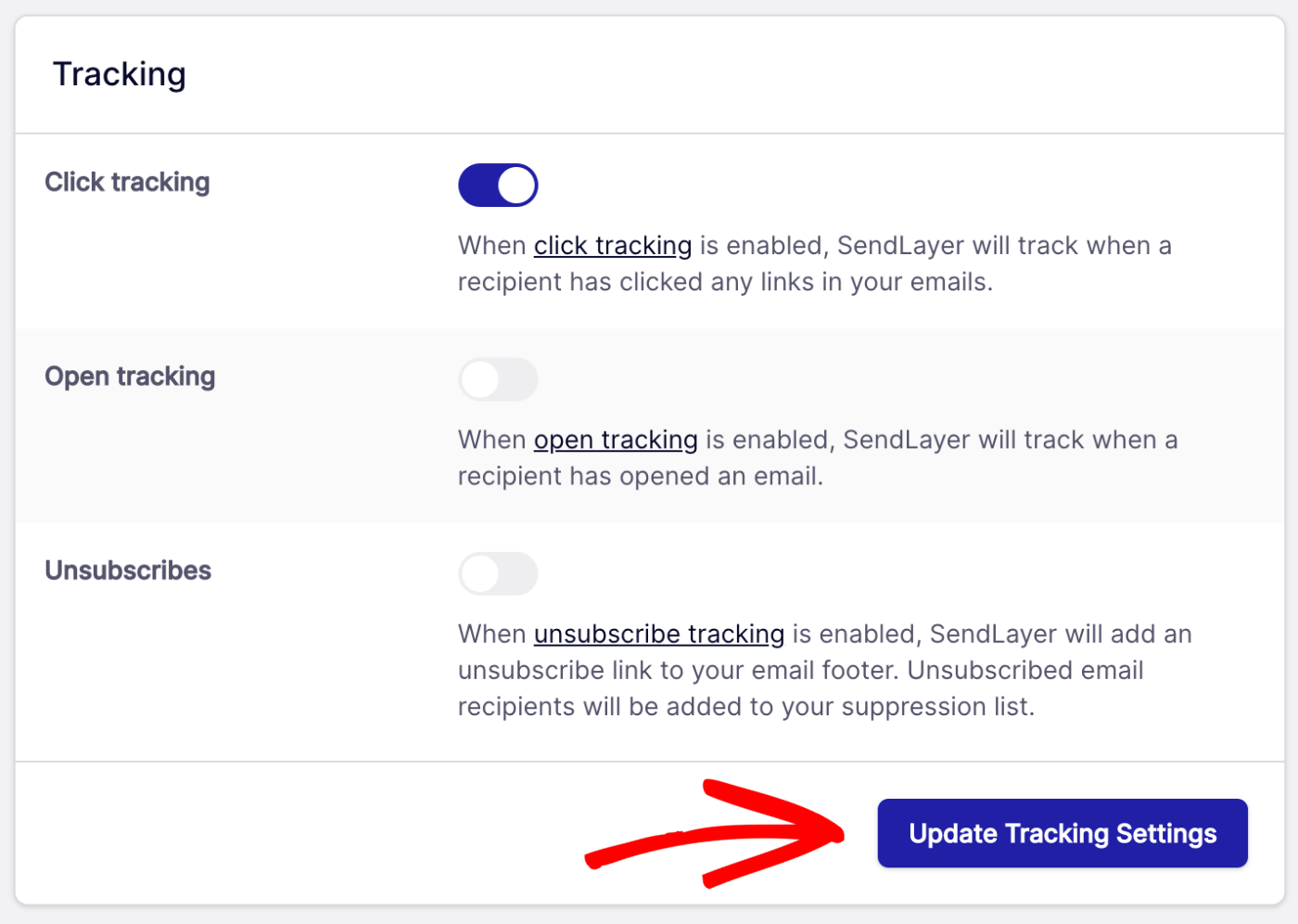 click update tracking settings button
