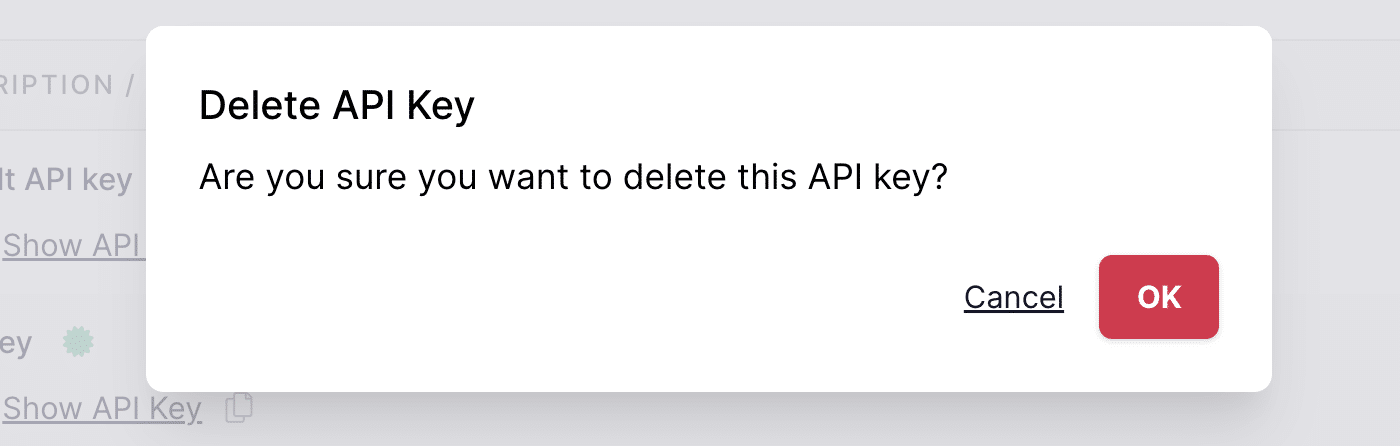 Confirming you want to delete an API key