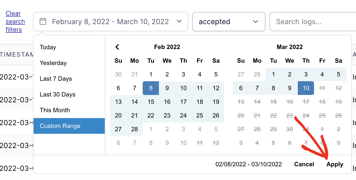 Filtering email logs by date