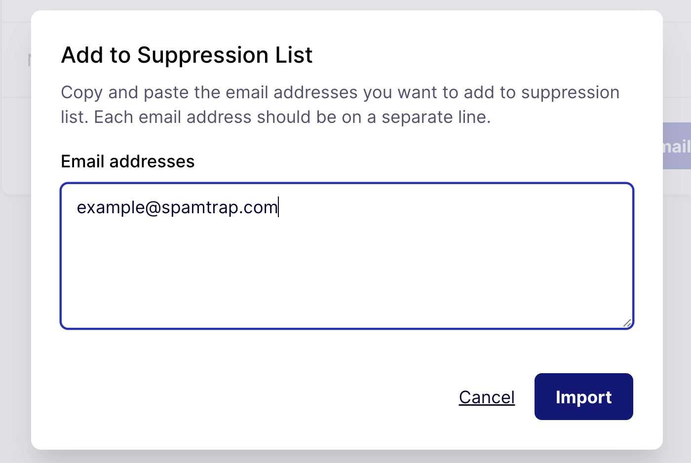 Importing email addresses to your suppression list