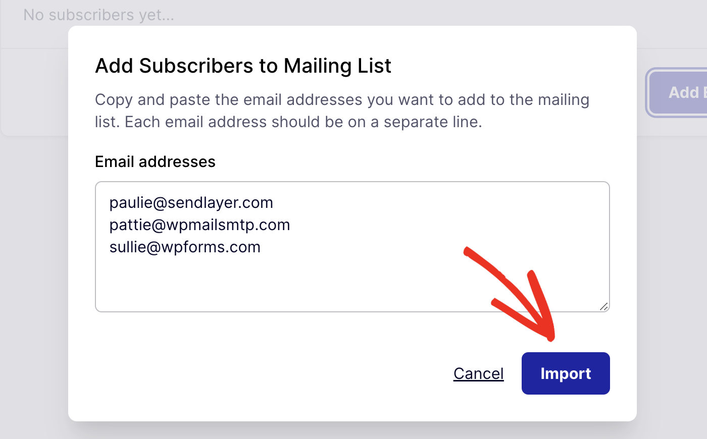 Importing email addresses to a mailing list