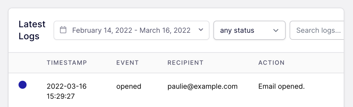 opened email tracking event log view