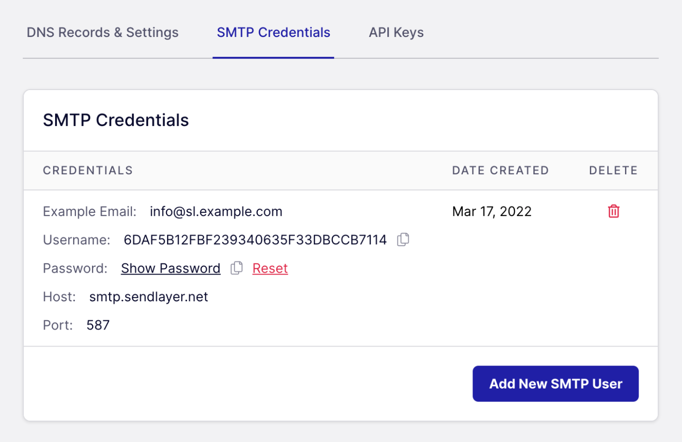 smtp credentials