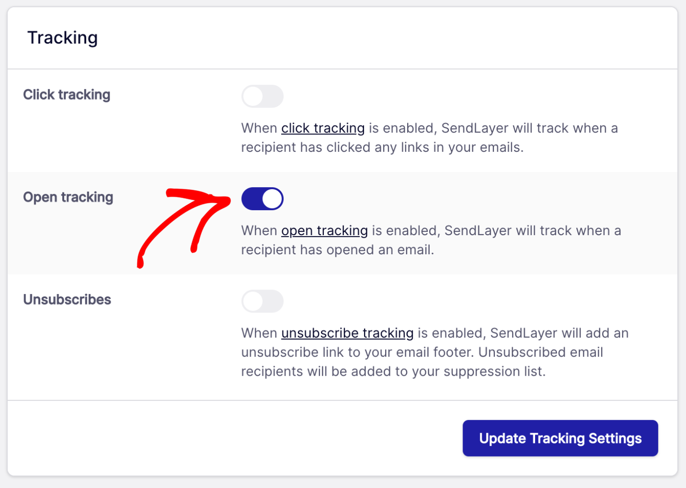 toggle on open tracking