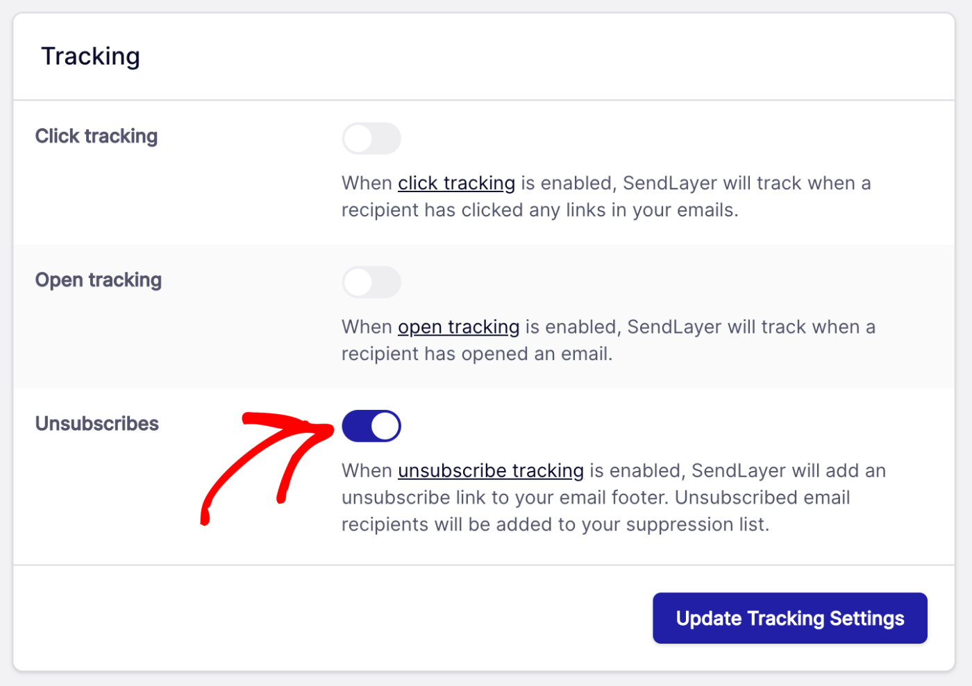 toggle on unsubscribe tracking