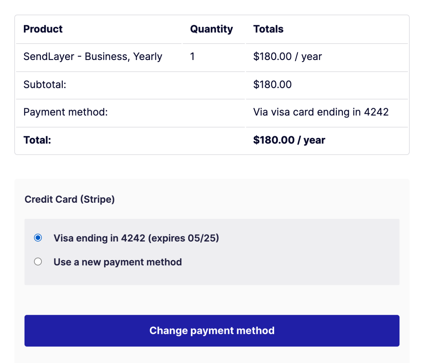 update payment method screen