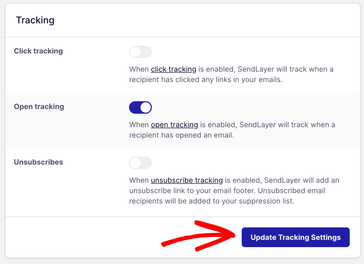 click update tracking settings button