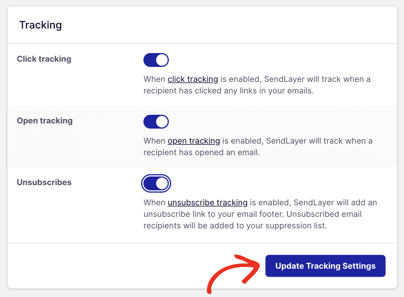 Updating tracking settings