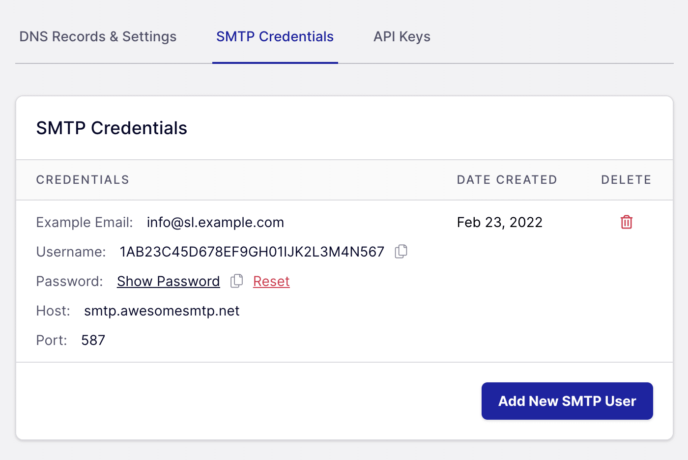 SMTP Credentials