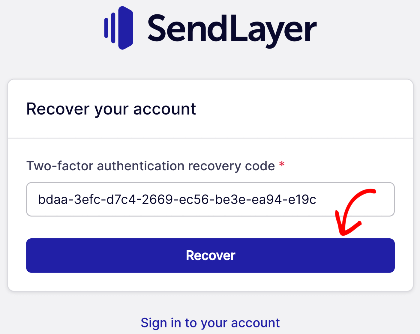 Two-Factor Authentication Recover button