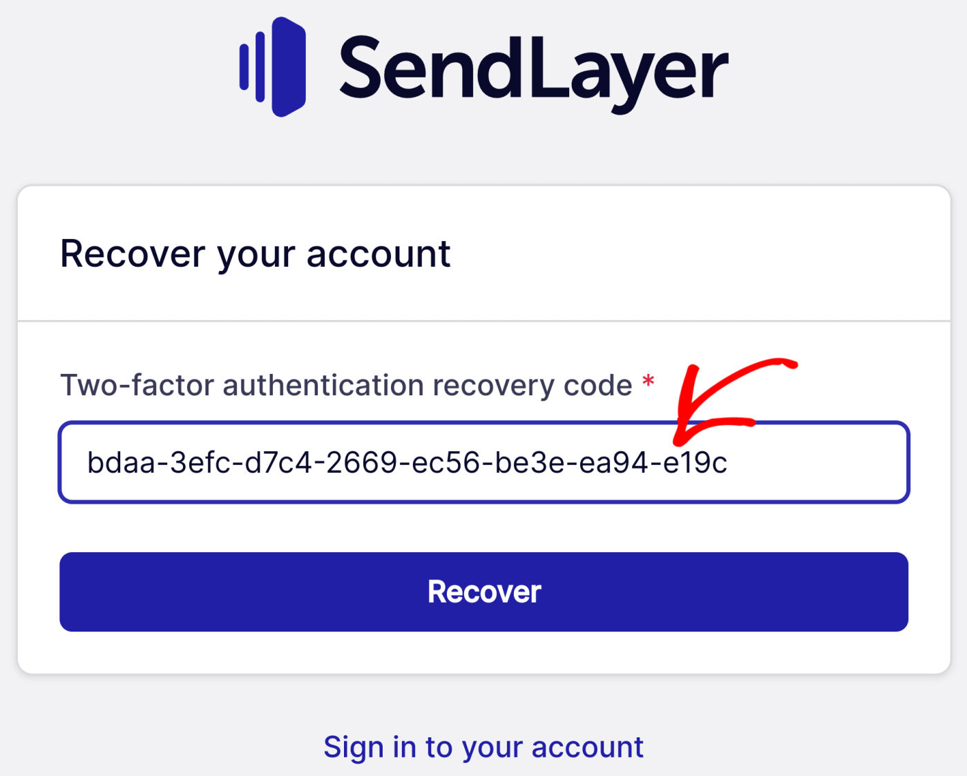 Recovery code entered