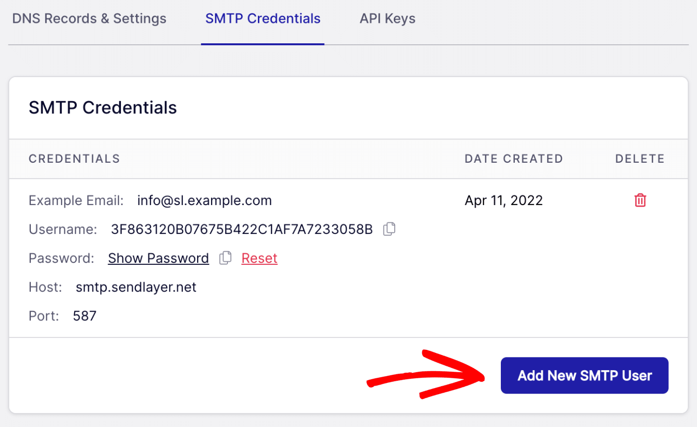 click add new smtp user button