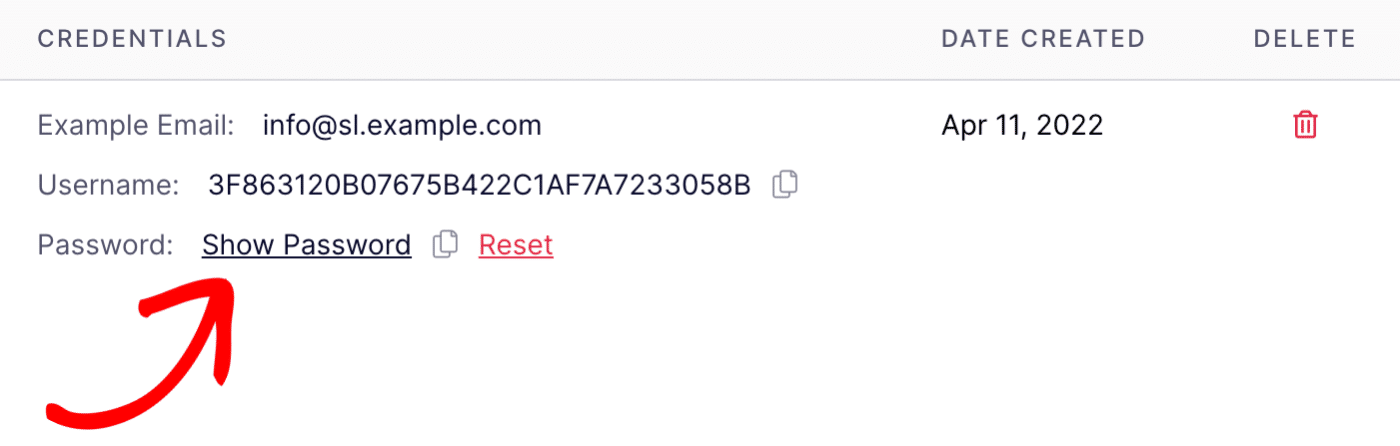 click to show SMTP password