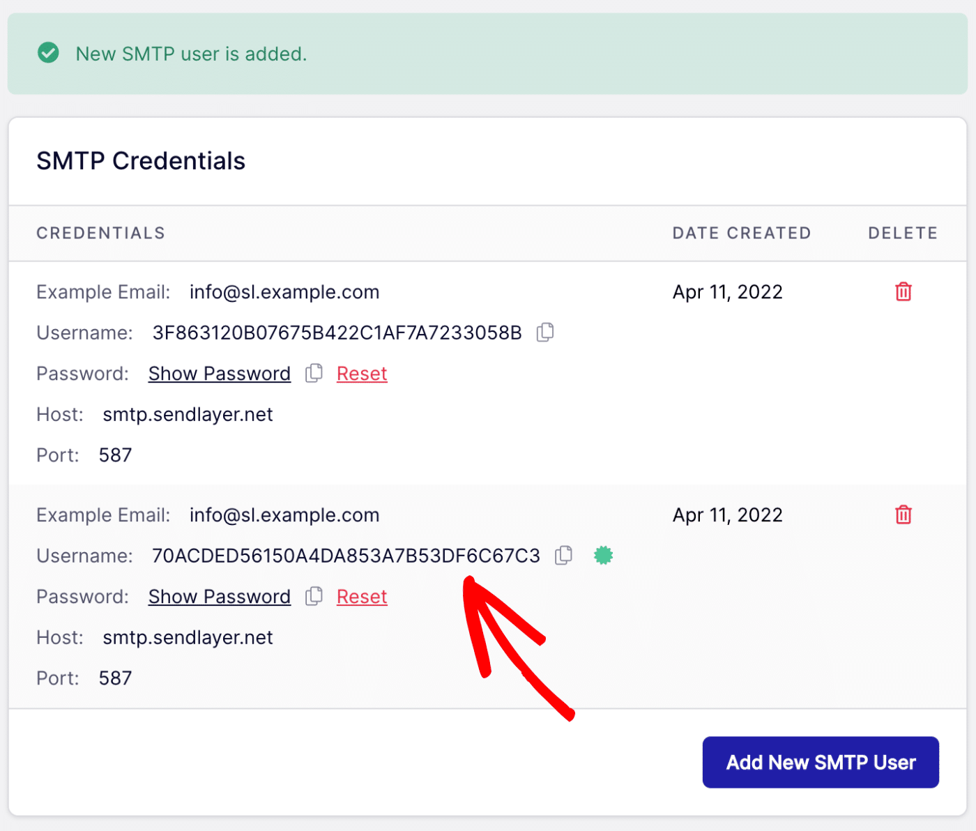 SMTP username