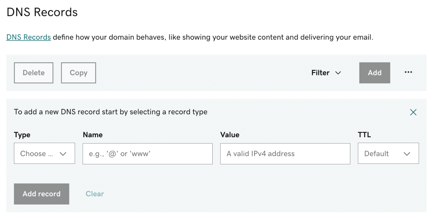 fields for adding DNS records
