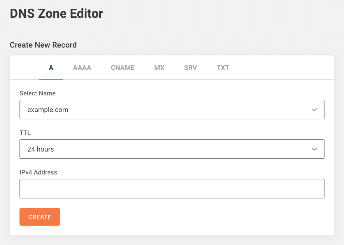 DNS zone editor page