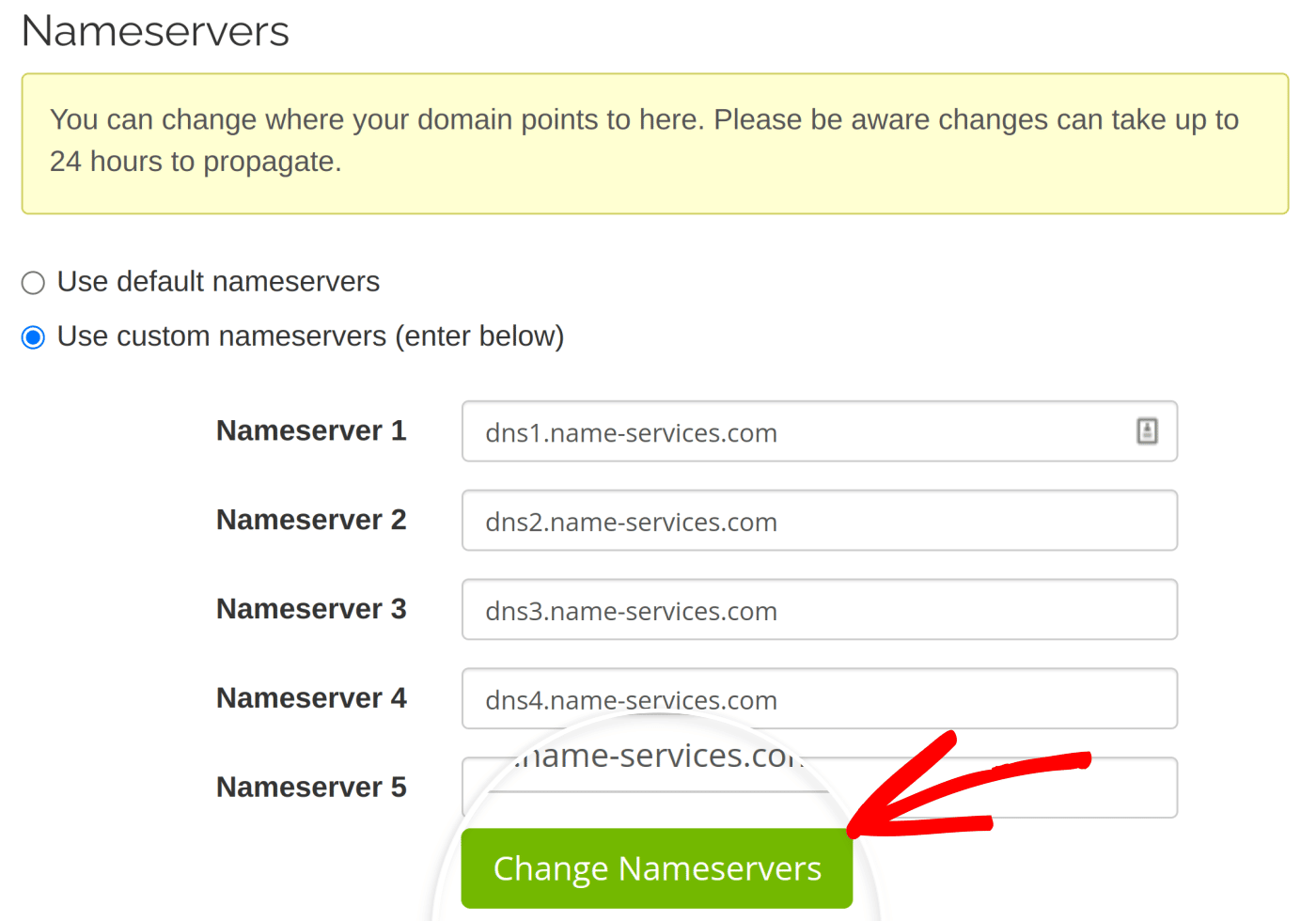 Click Change Nameservers