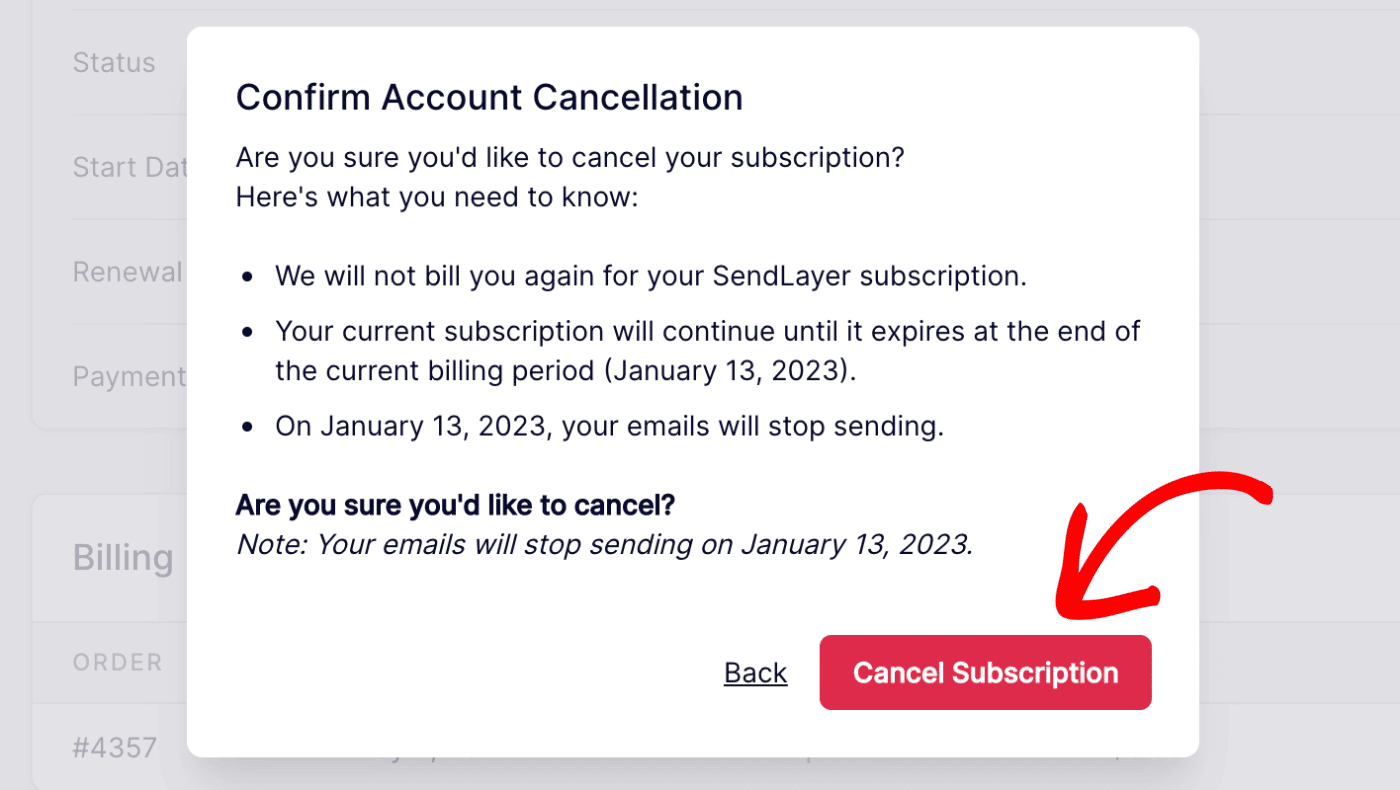 click cancel subscription button