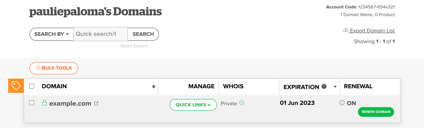 MY DOMAINS in Name.com