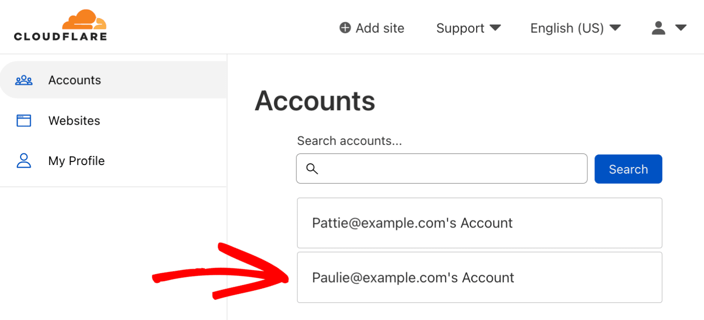 select your account in cloudflare