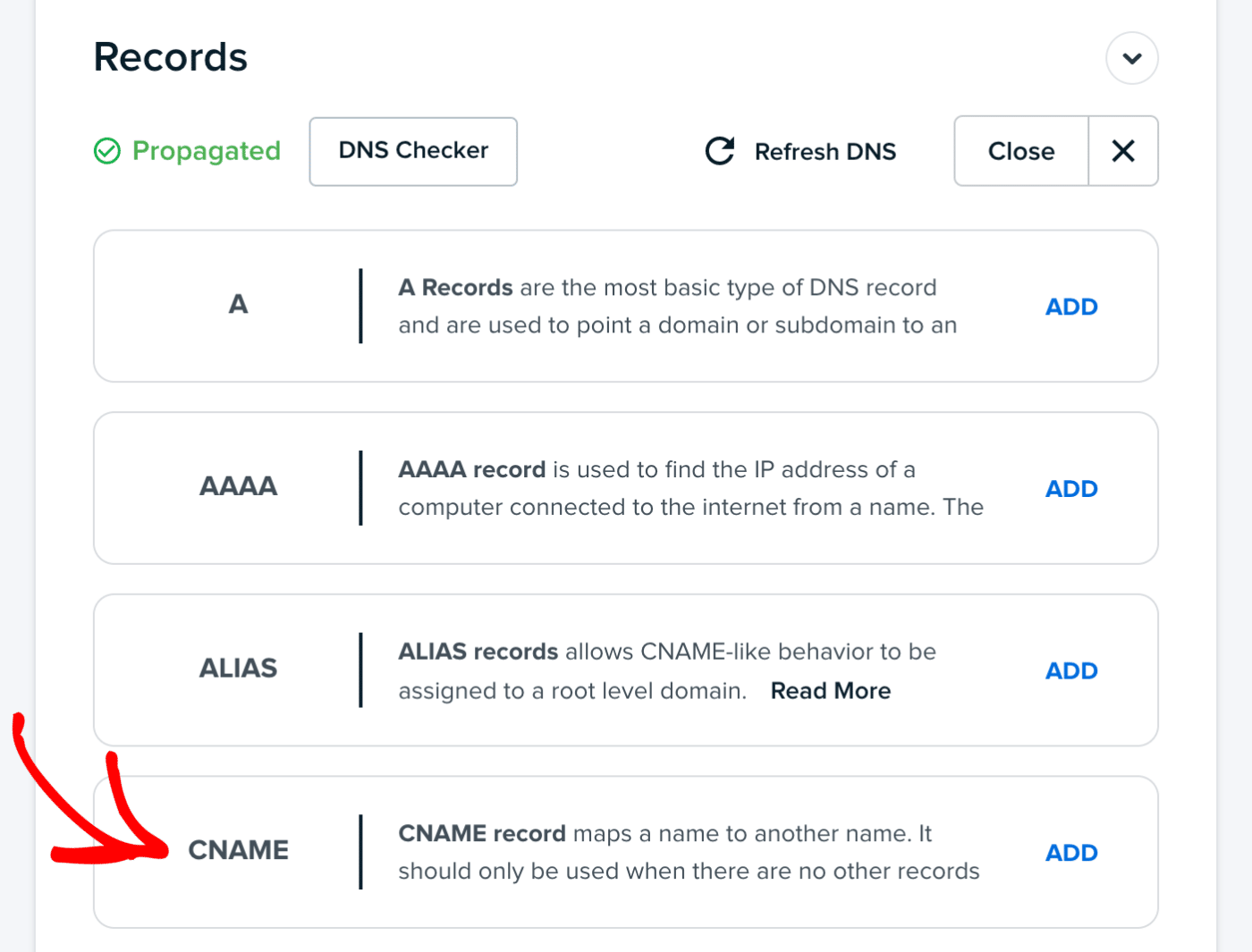 select cname dns record type