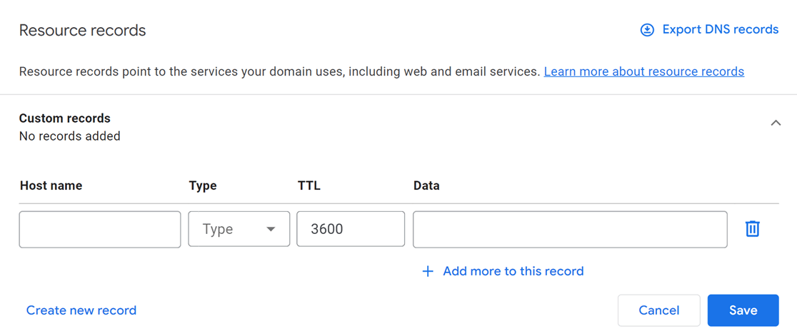 Custom DNS records in Google Domains
