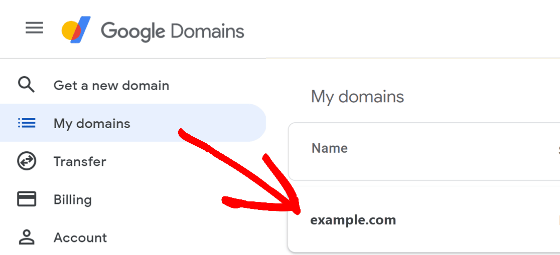 Domain name in Google Domains