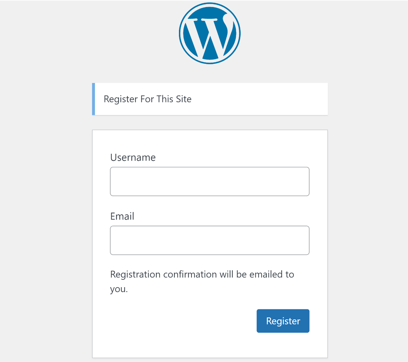 WordPress default registration form