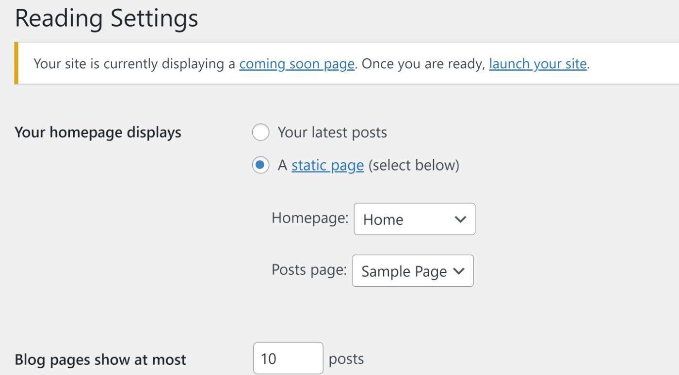 WordPress reading settings