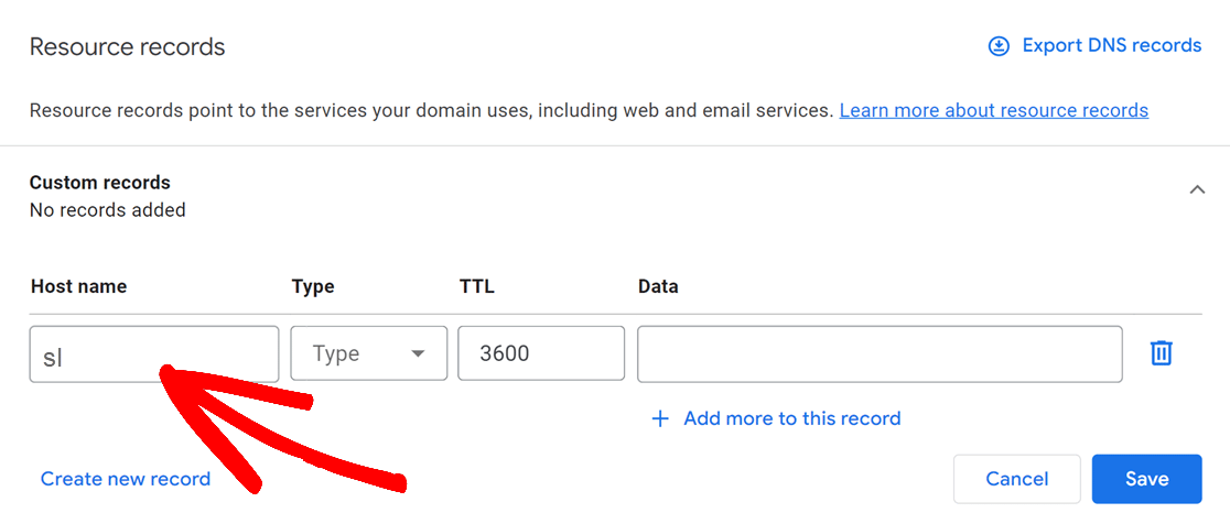 Adding host name in Google Domains custom records