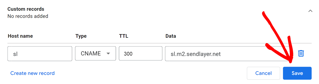 Save button in DNS records - Google Domains 