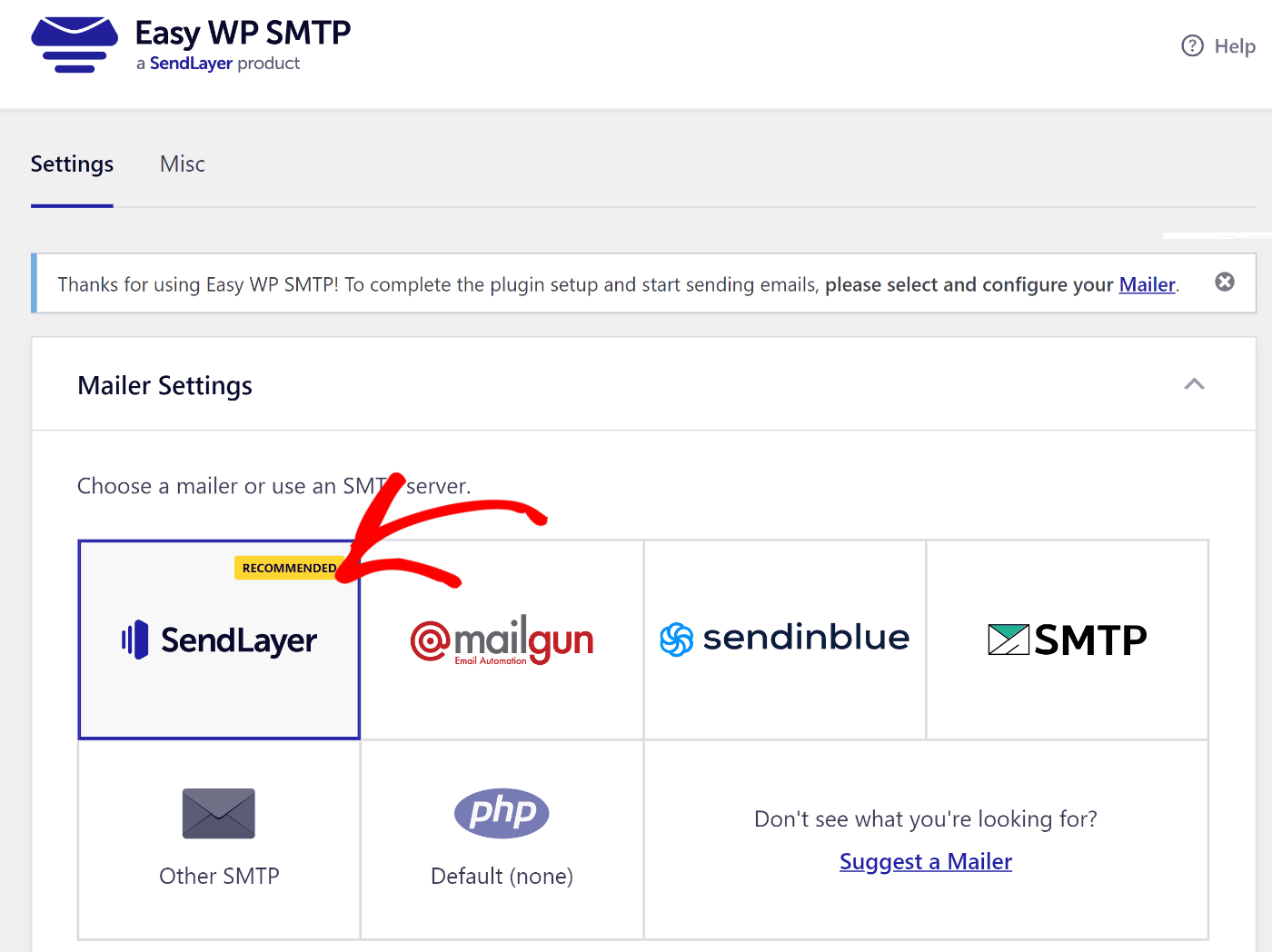 Choose SendlLayer as mailer