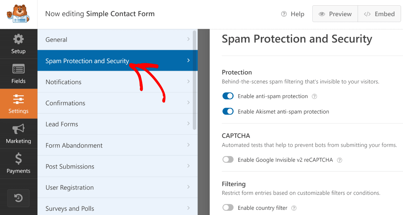 WPForms-spam-and-protection-settings