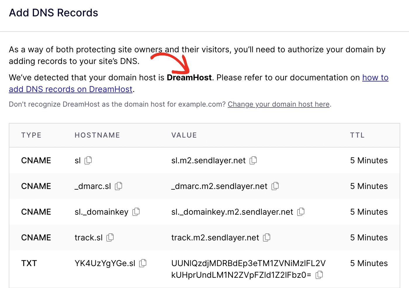 DreamHost dns records