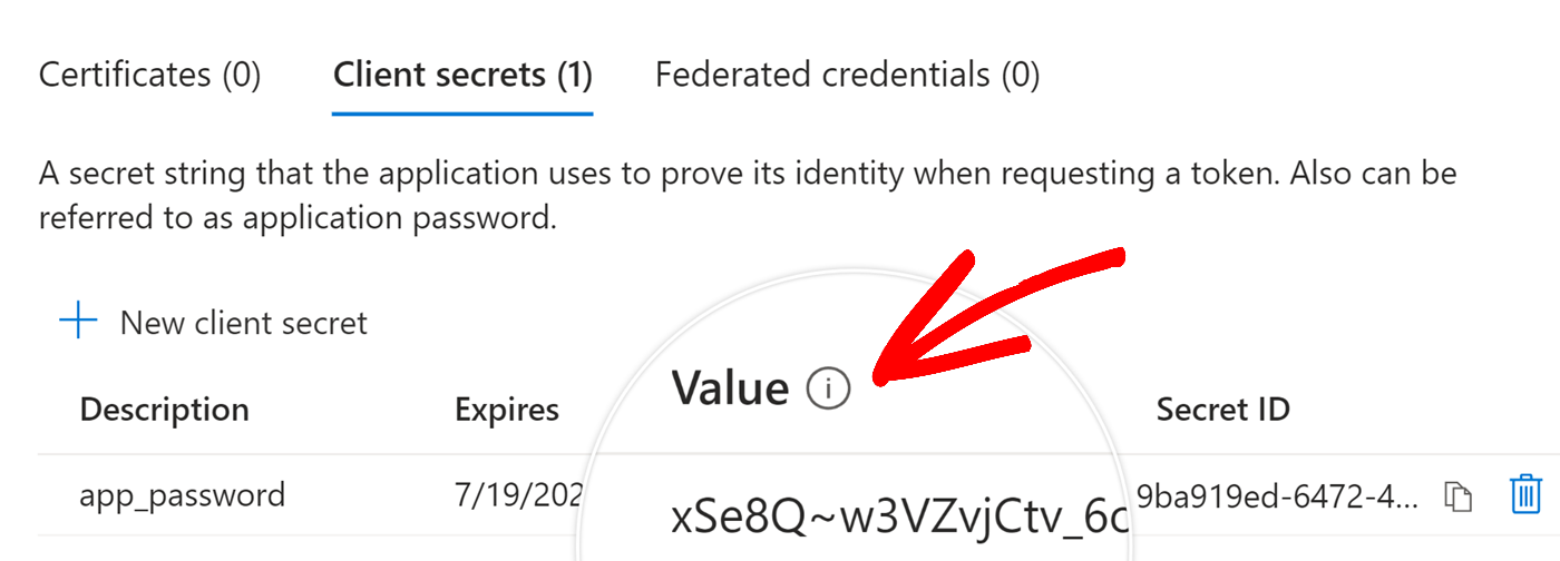Copy Value from Client secrets