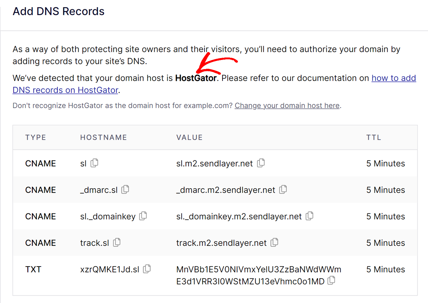 HostGator DNS records