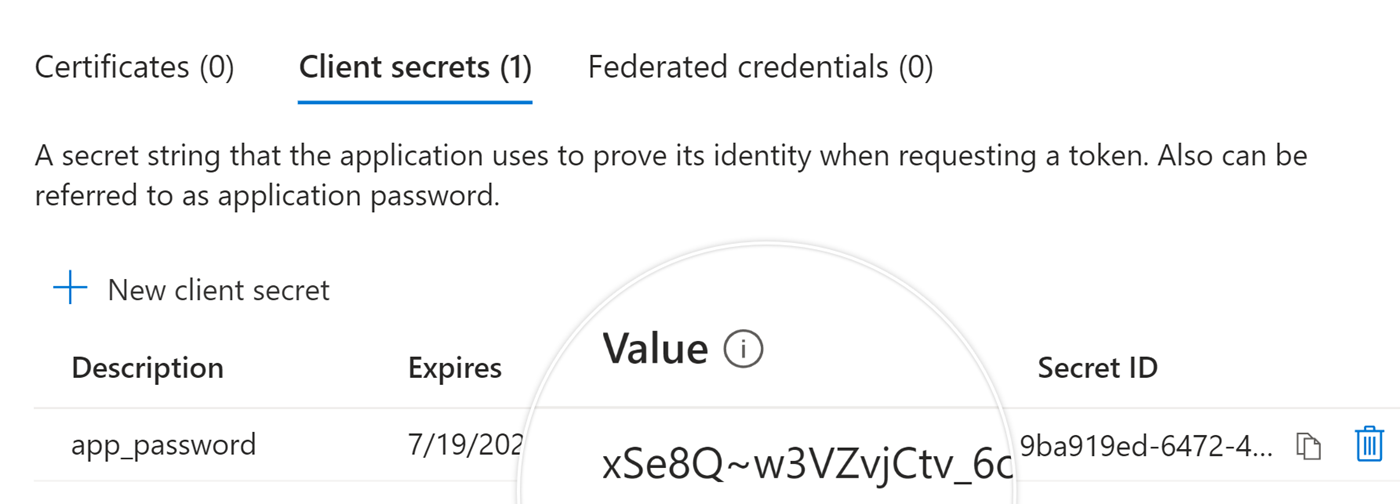 Value in Azure client secret