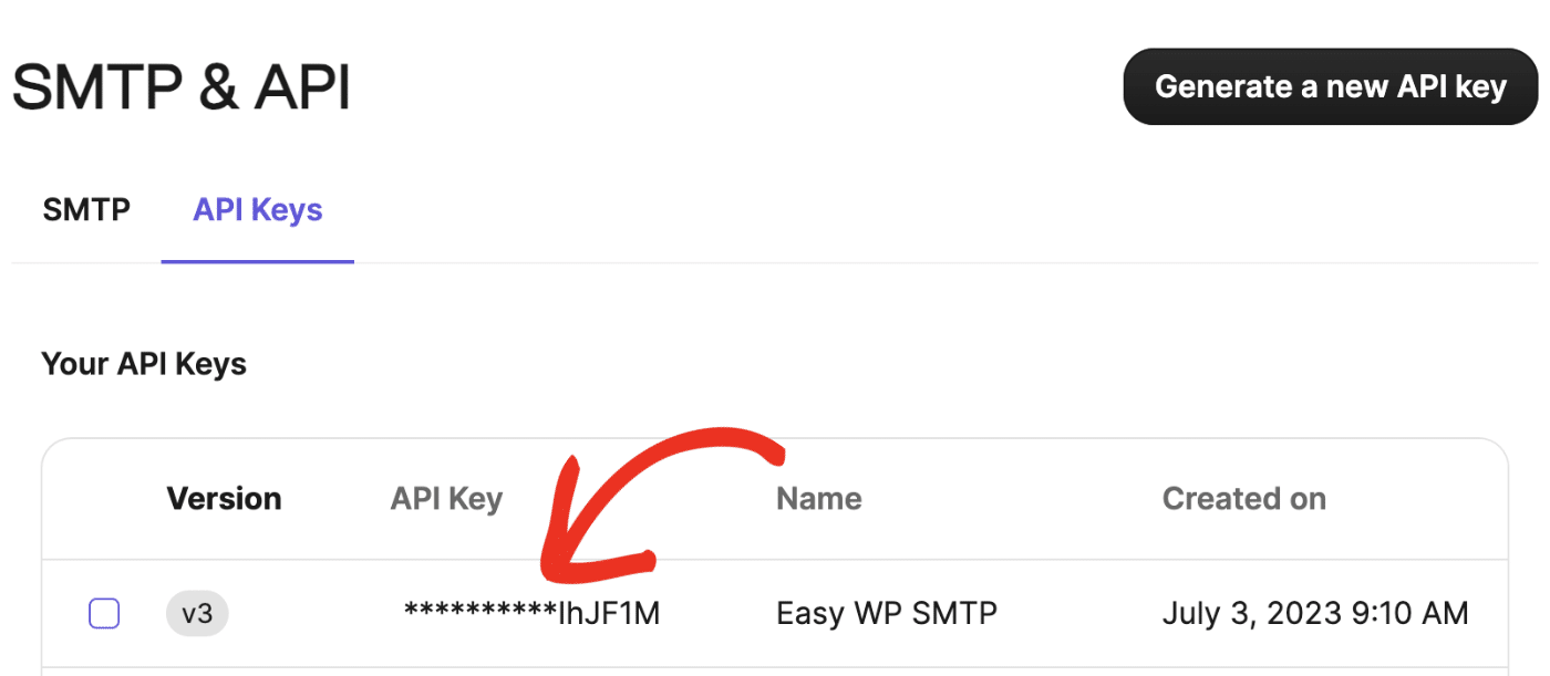 Masked API key in Brevo