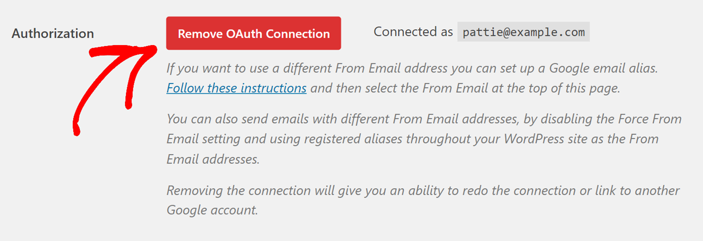 Click Remove OAuth Connection button
