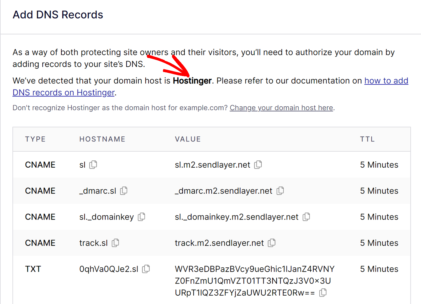 Hostinger DNS records