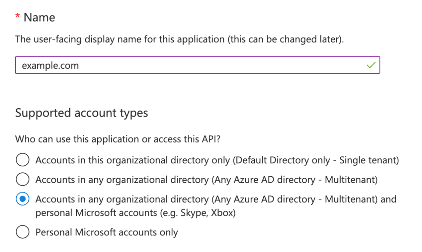 Select account type in Azure