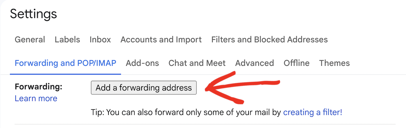 Add a forwarding address in Gmail
