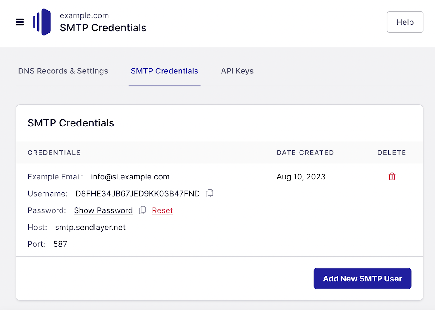 SendLayer SMTP Credentials