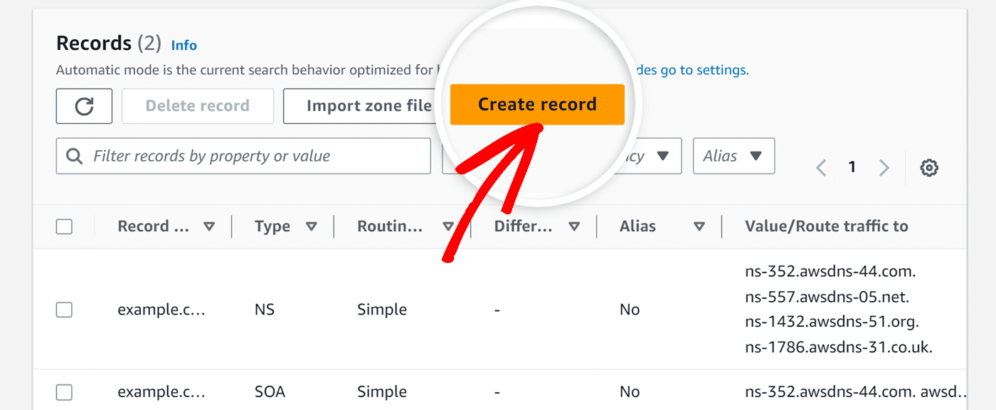 Click Create record button
