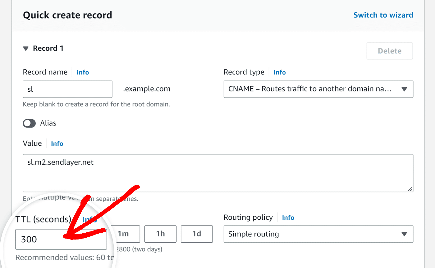 Enter TTL in Amazon Route 53