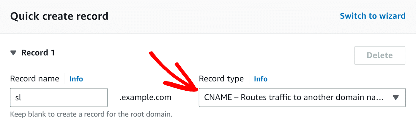 Select Record type Amazon Route 53