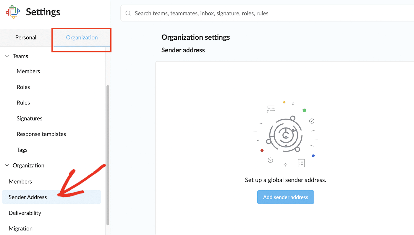 Zoho TeamInbox sender address settings